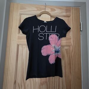 ***Flaud***Hollister Dark Navy T-Shirt with Pink Floral Design